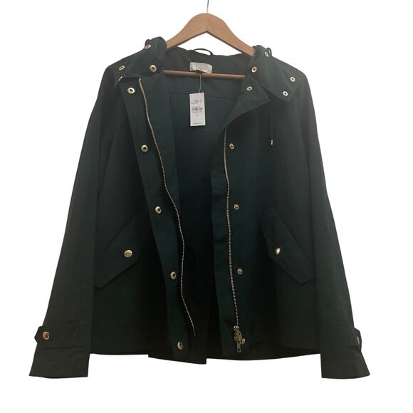 LOFT Hooded Raincoat Jacket Green | Gold Hardware, Minimalist Fall, M $130 NWT - Picture 5 of 8